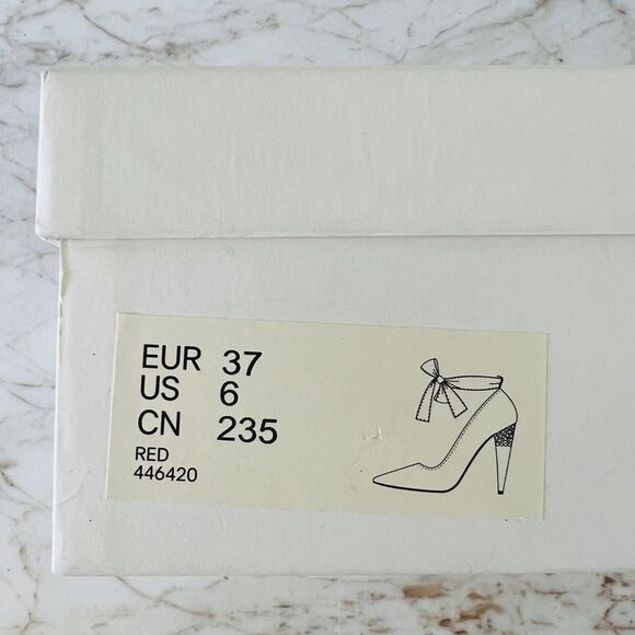 2010 LANVIN x H&M Red Patent Leather Ribbon Rhinestone Heel Pumps - EUR 37 /US 6 - Picture 10 of 11